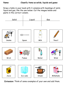 Lesson 1 - Classify items as solid, liquid or gas (items to classify)