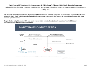 Selected Slides from the Presentation of the A4 Study at the Alzheimer's Association International Conference July 17 2023 - Updated