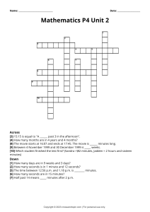 crossword math p4 unit 2