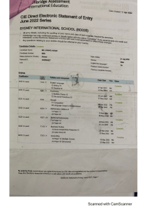 CIE Exam Entry Statement - June 2022 Series