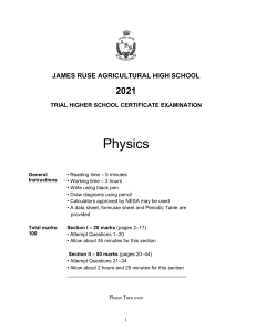 James Ruse 2021 Physics Trials & Solutions