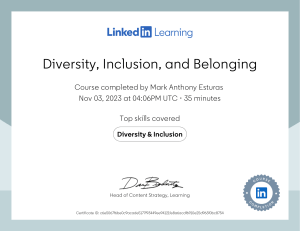 CertificateOfCompletion Diversity Inclusion and Belonging