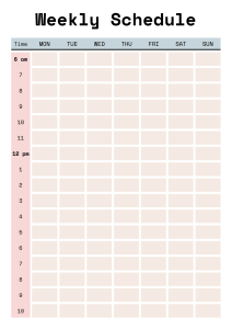 Weekly Schedule Planner Sheet