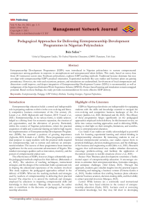 Pedagogical Approaches for Delivering Entrepreneurship Development Programmes in Nigerian Polytechnics