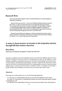A study of characteristics of entrants to the hospitality industry