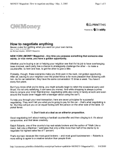 Kaplan (2005, May Money Magazine; How to negotiate anything)