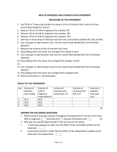 WORK SHEET FOR MILK OF MAGNESIA PRACTICAL