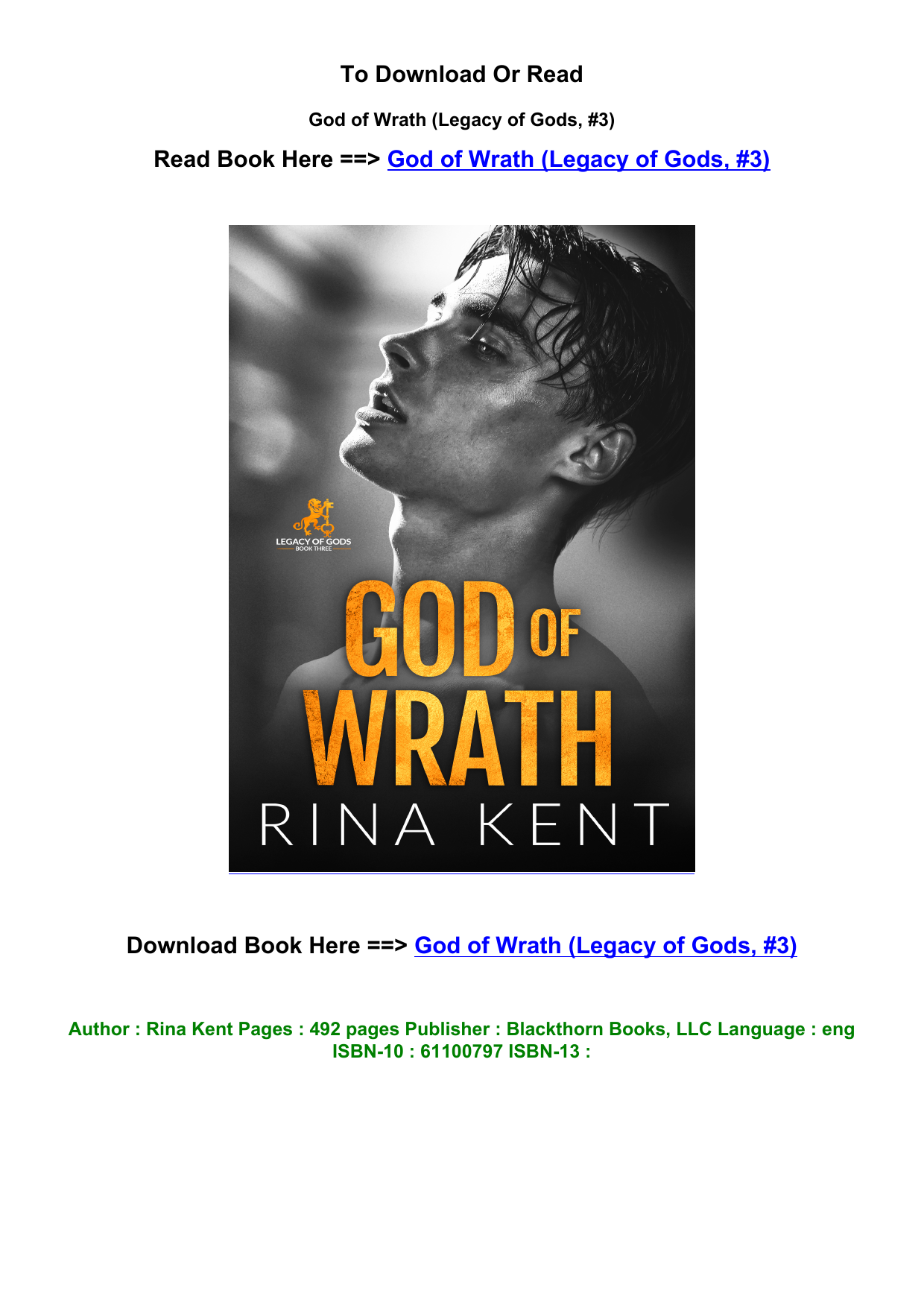 God of Wrath (Legacy of Gods, #3) by Rina Kent