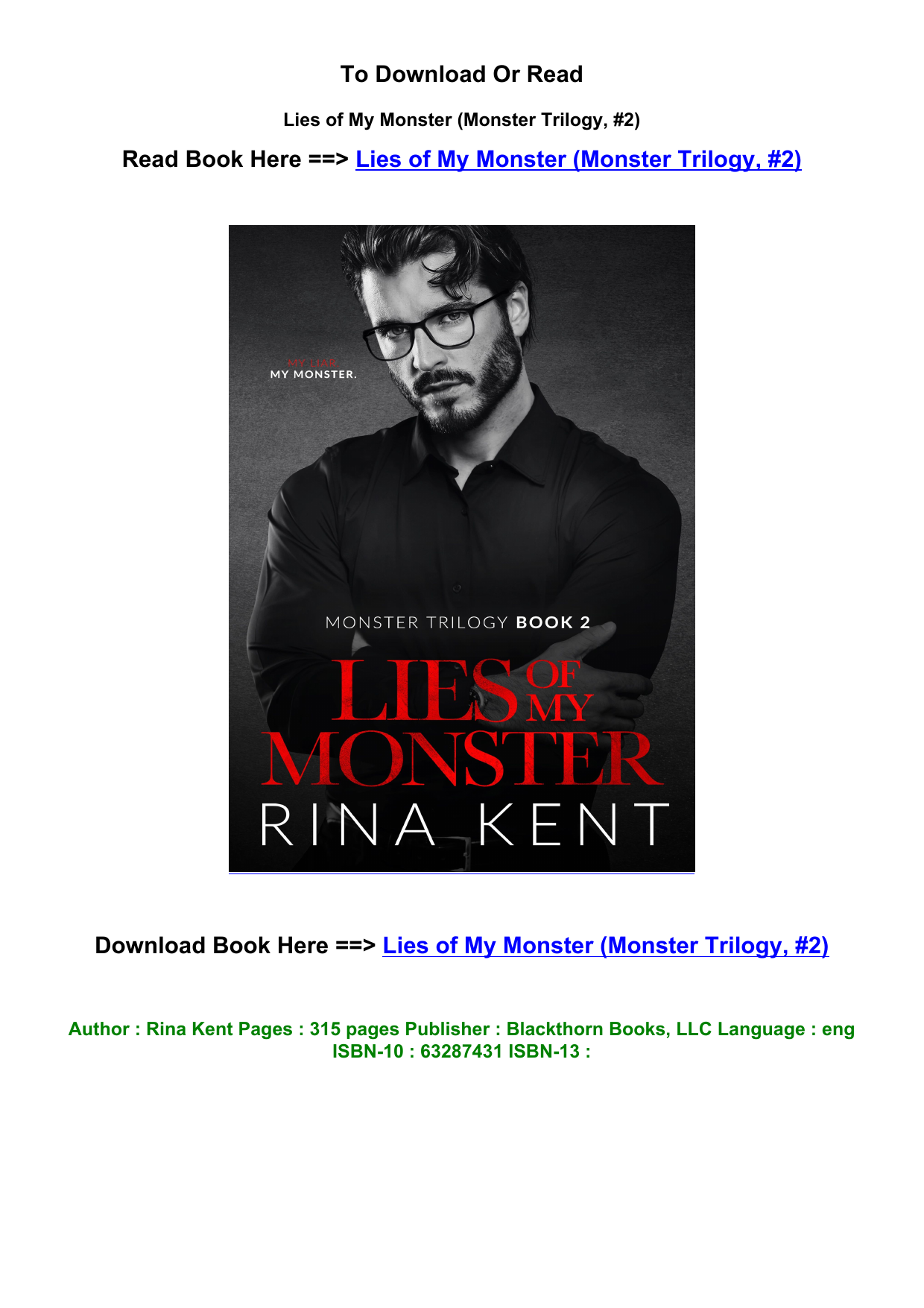 Lies of My Monster (Monster Trilogy, #2) by Rina Kent