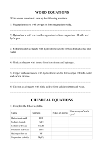 Word & Chemical Equations Worksheet