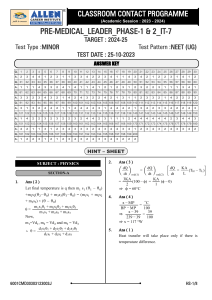 NEET Answer Key & Hints: Physics, Chemistry, Biology