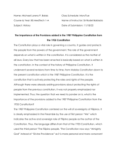 The Importance of the Provisions added in the 1987 Philippine Constitution