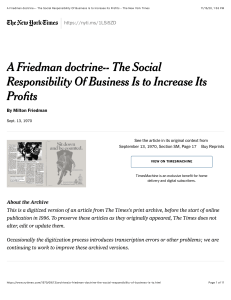A Friedman doctrine - The Social Responsibility of Business Is to Increase Its Profits