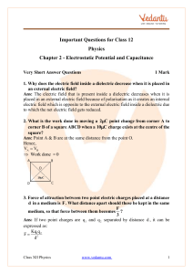CBSE Class 12 Physics Chapter 2 - Electrostatic Potential and Capacitance Important Questions 2022-23