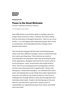 Power Is the Great Motivator- McClelland