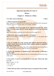 CBSE Class 11 Physics Chapter 4 - Motion in a Plane Important Questions 2023-24