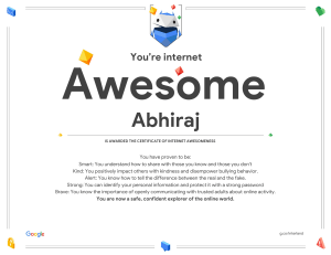 Google Interland Abhiraj Certificate of Awesomeness