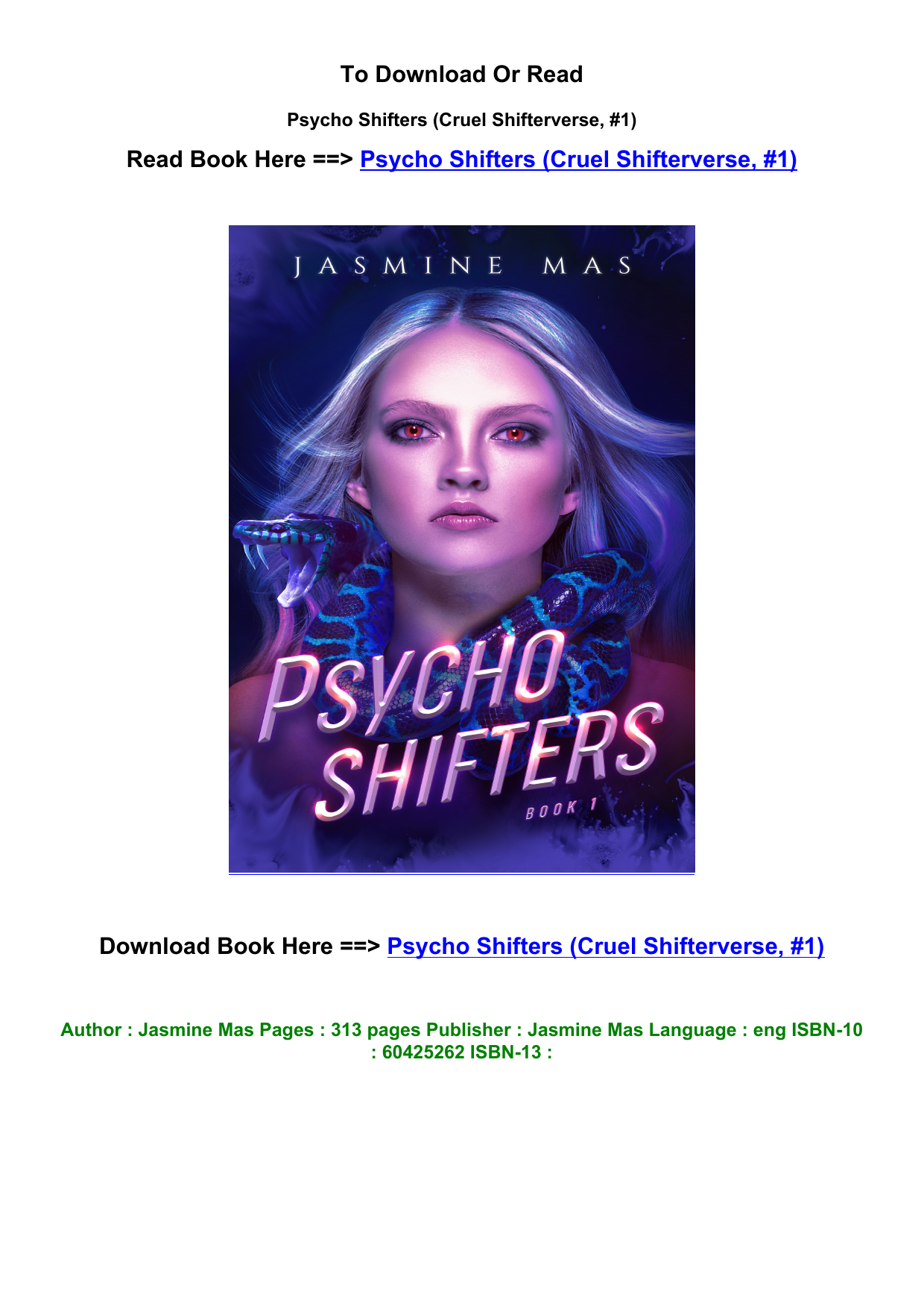 EPUB download Psycho Shifters Cruel Shifterverse 1 By Jasmine Mas