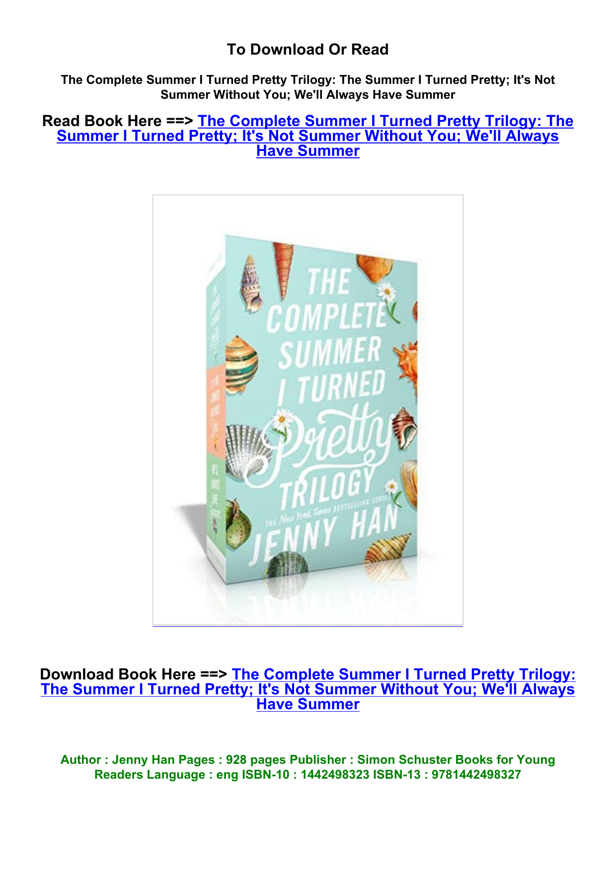 PDF Download The Complete Summer I Turned Pretty Trilogy The Summer I Turned