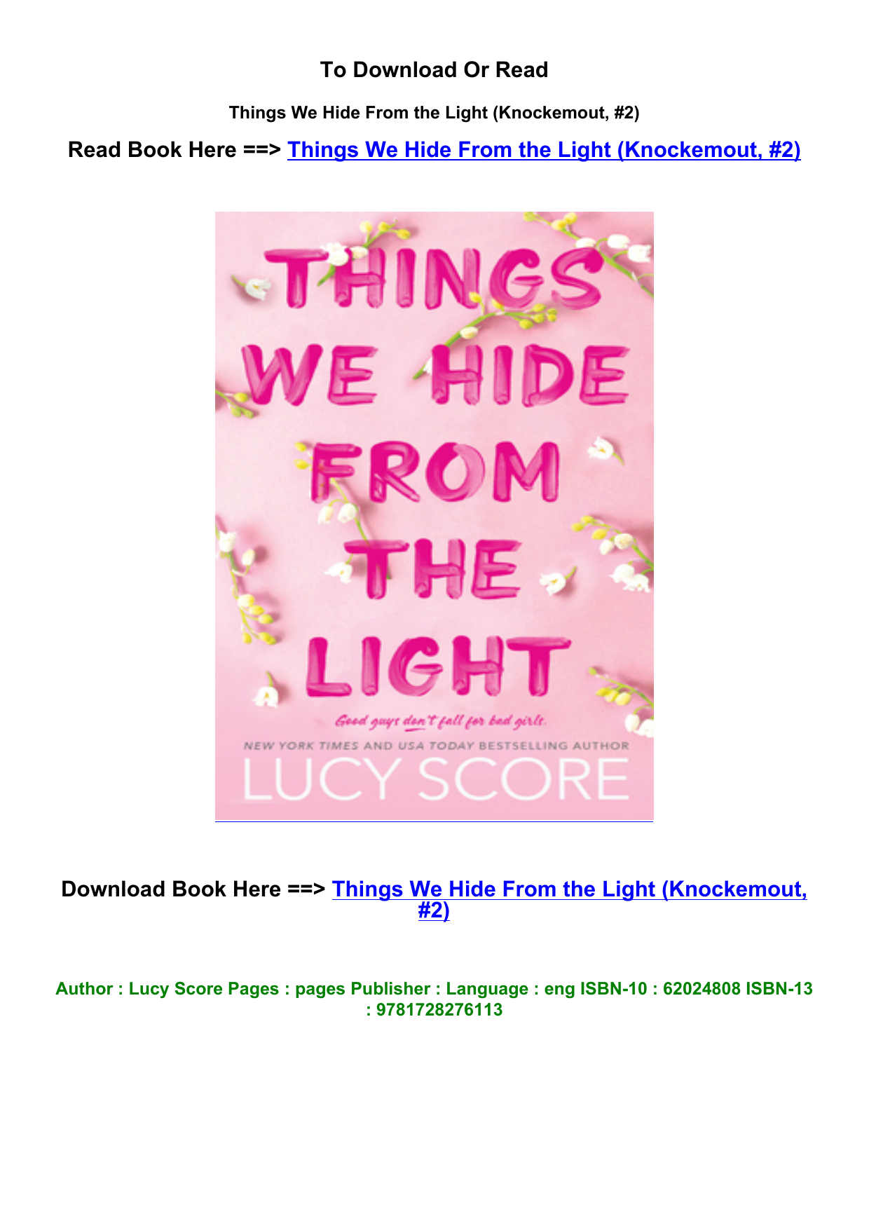 Libro [PDF EPUB] Cosas que ocultamos de la luz (Knockemout n 2) de Lucy  Score {.epub}.pdf