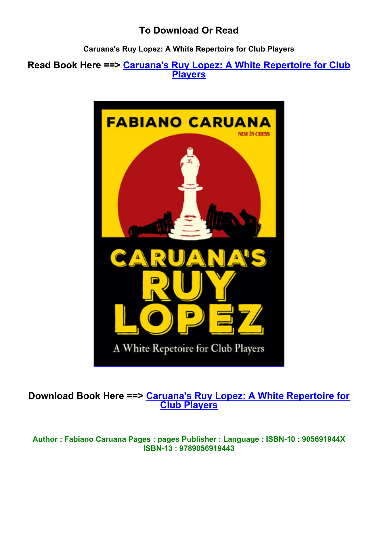 PDF] Free Download Caruana's Ruy Lopez: A White Repertoire for Club Players  Epub New! / X