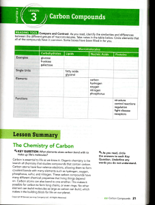 Biology Workbook Lesson 2.3 Carbon Compounds