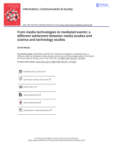 From media technologies to mediated events  a different settlement between media studies and science and technology studies