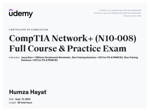 CompTIA Net+ UDemy Course Certification