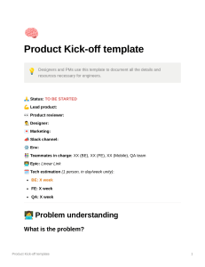 Worklife Product Kick-off template