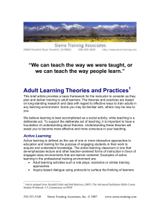 Adult Learning Theories and Practices