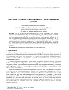 Paper-based Document Authentication using Digital Signature and QR Code