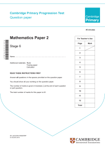 Cambridge Primary Progression Test - Stage 6 Mathematics 2014 Paper 2 Question