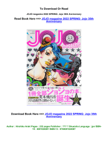 download EPUB JOJO magazine 2022 SPRING Jojo 35th Anniversary By Hirohiko Araki
