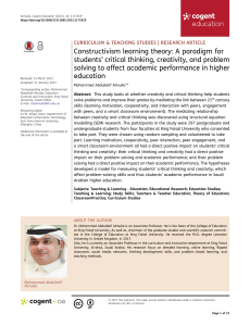Constructivism learning theory- A paradigm for students’ critical thinking, creativity, and problem solving to affect academic performance in higher education