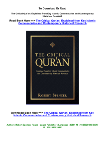 EPUB DOWNLOAD The Critical Qur an Explained from Key Islamic Commentaries and 