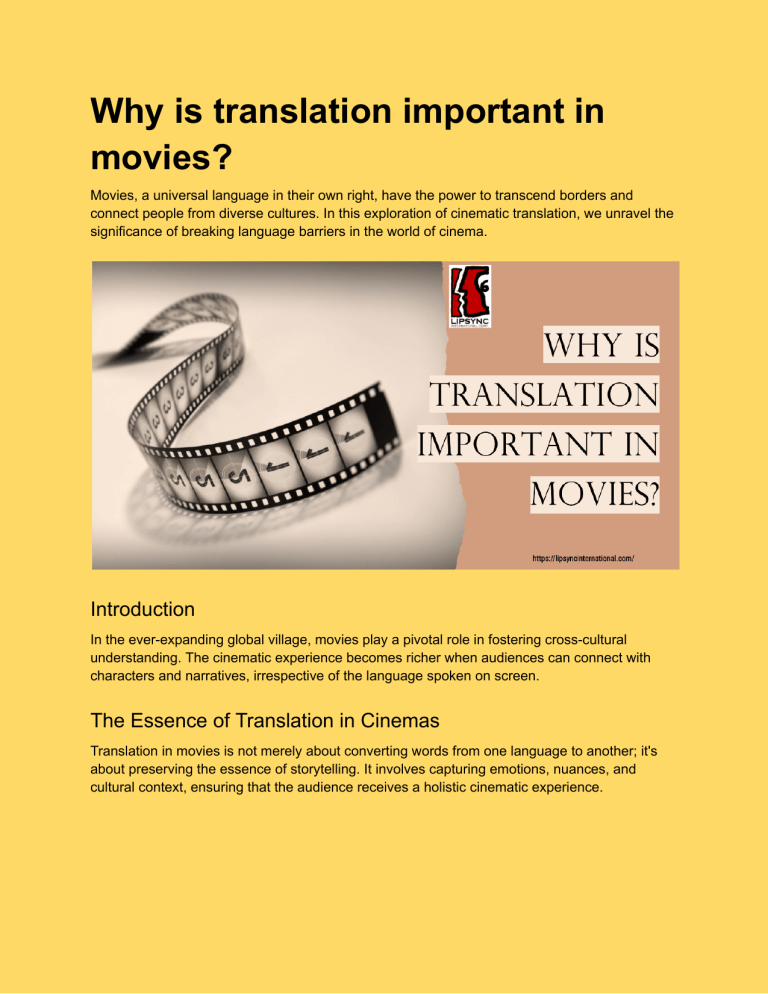 Why Is Translation Important In Movies