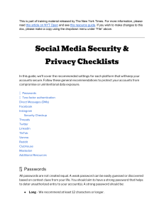 Social Media Security & Privacy Checklists (Open Source)