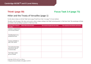 Worksheet- Think! and Focus Task 3.4- Hitler and the Treaty of Versailles