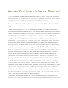 Women's contribution in Pakistan movement