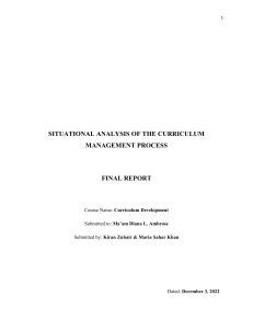 CURRICULUM DEVELOPMENT - A Report
