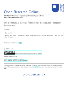 Weld Residual Stress Profiles for Structural Integrity