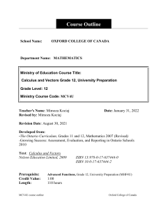 Course Outline MCV4U - Jan - Apr 2022