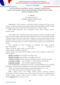 MATEMATIKANI O'QITISHDA AMALIY TADBIQIY  MAZMUNDAGI  MASALALAR ASOSIDA O'QUVCHILARNI KASBIY  KOMPETENSIYALARINI   RIVOJLANTIRISH METODI. 