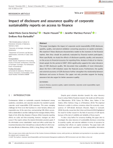 Corp Soc Responsibility Env - 2019 - Garc a‐S nchez - Impact of disclosure and assurance quality of corporate