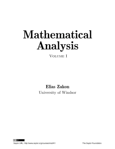 1. Mathematical Analysis Author Elias Zakon