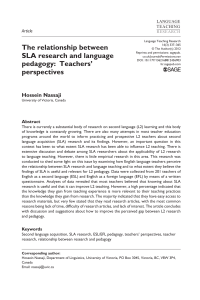 The relationship between SLA research and language pedagogy Teachers' perspectives