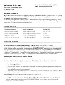 Resume for Project Engineer Mechanical