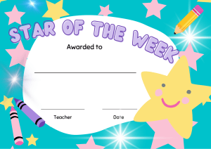 Teal Colorful Star of the Week Student Certificate