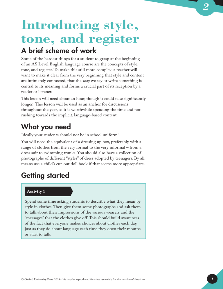 Introducing style tone and register