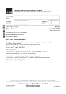 Cambridge IGCSE Computer Science Exam Paper 0478/12